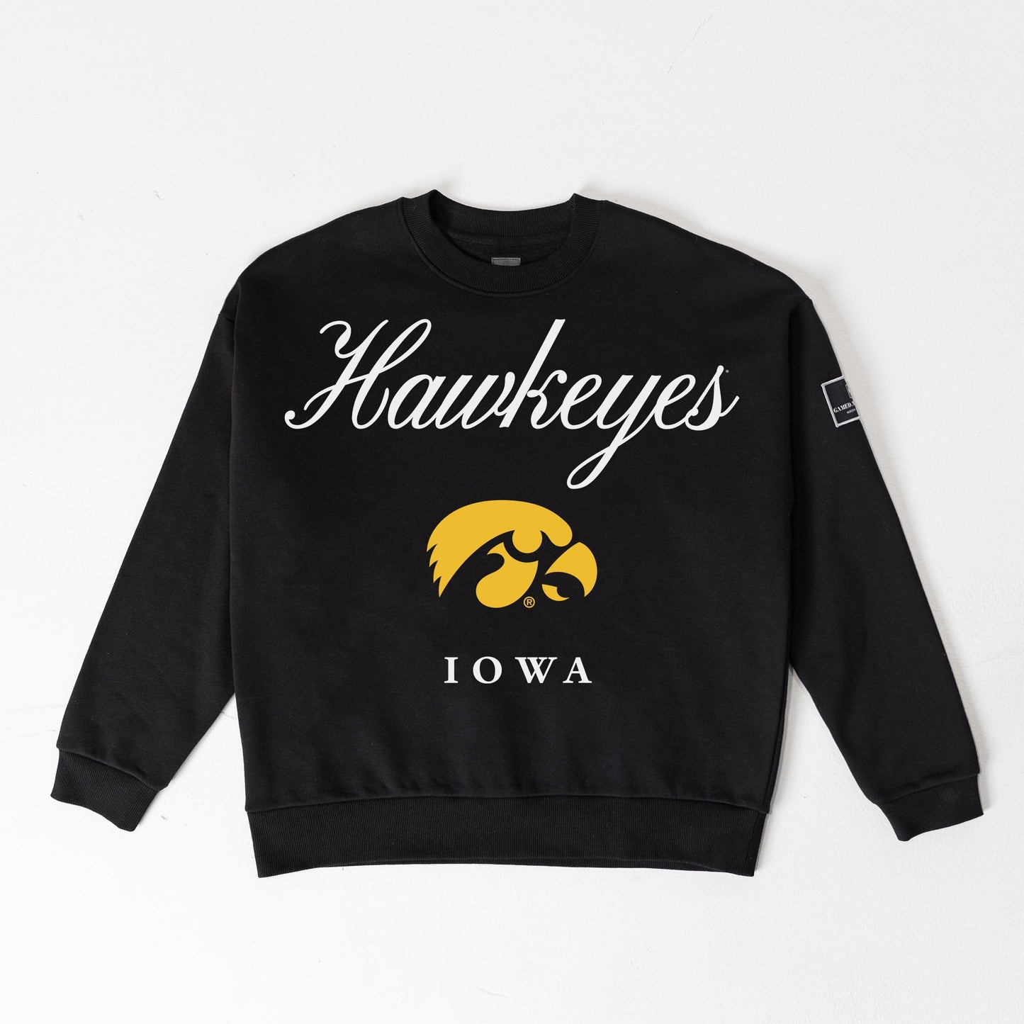 IOWA HAWKEYES LEGACY CLUB BLACK LABEL PREMIUM FLEECE DROP SHOULDER CREWNECK