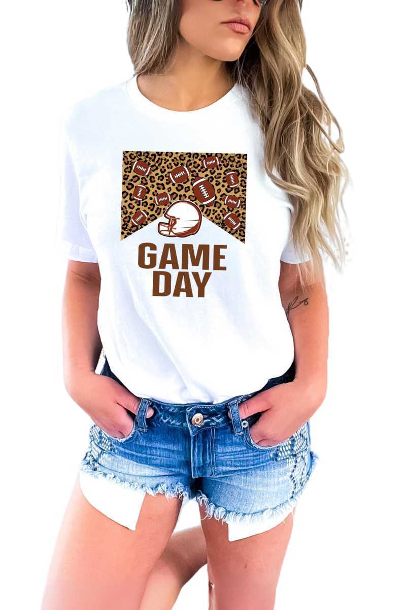 Game Day Leopard Football Helmet Graphic Short Sleeve Crewneck Tee