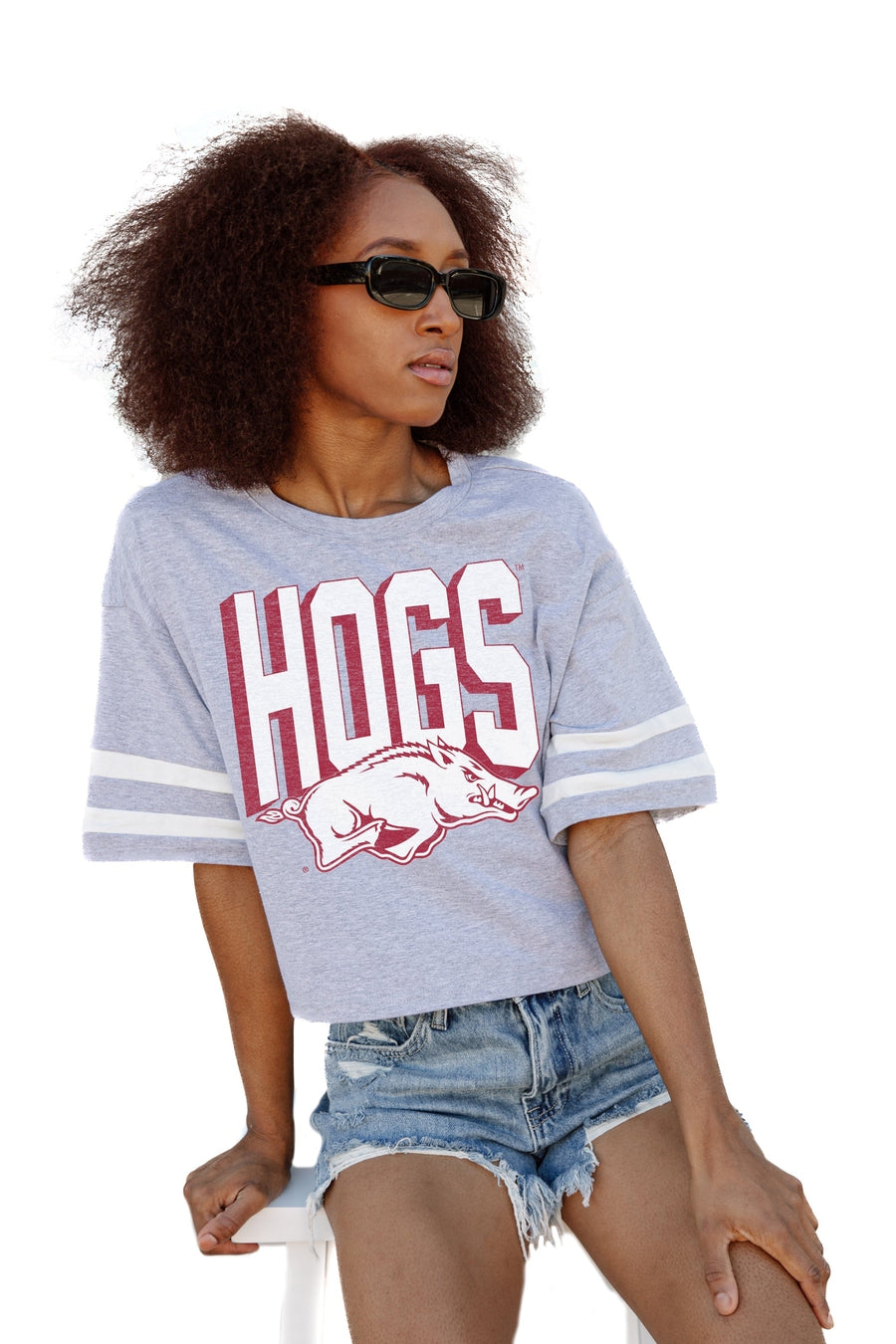 ARKANSAS RAZORBACKS NO SHORTCUTS DROP SHOULDER MID-CROP TEE
