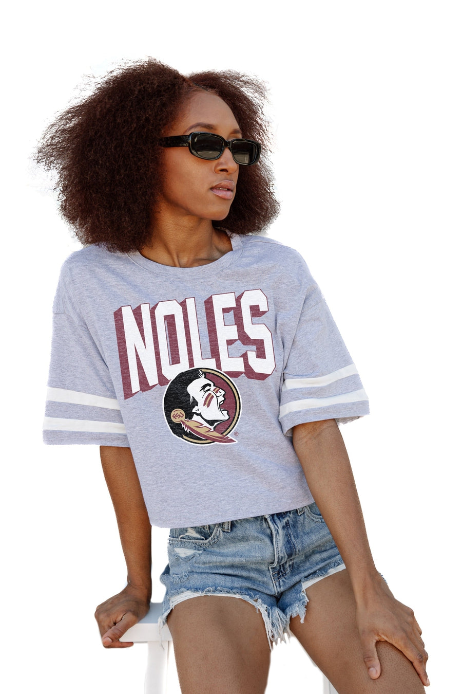FLORIDA STATE SEMINOLES NO SHORTCUTS DROP SHOULDER MID-CROP TEE