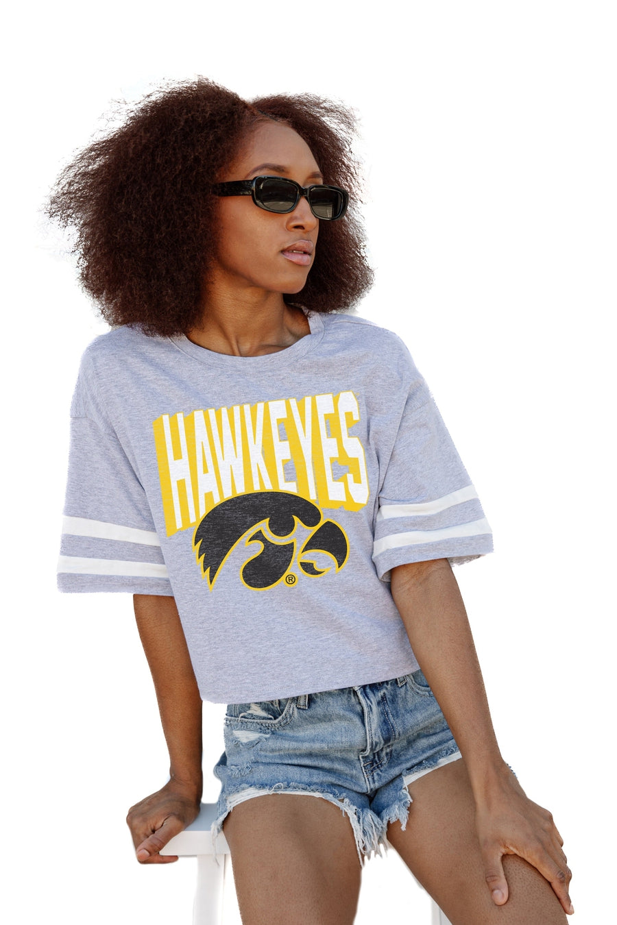 IOWA HAWKEYES NO SHORTCUTS DROP SHOULDER MID-CROP TEE