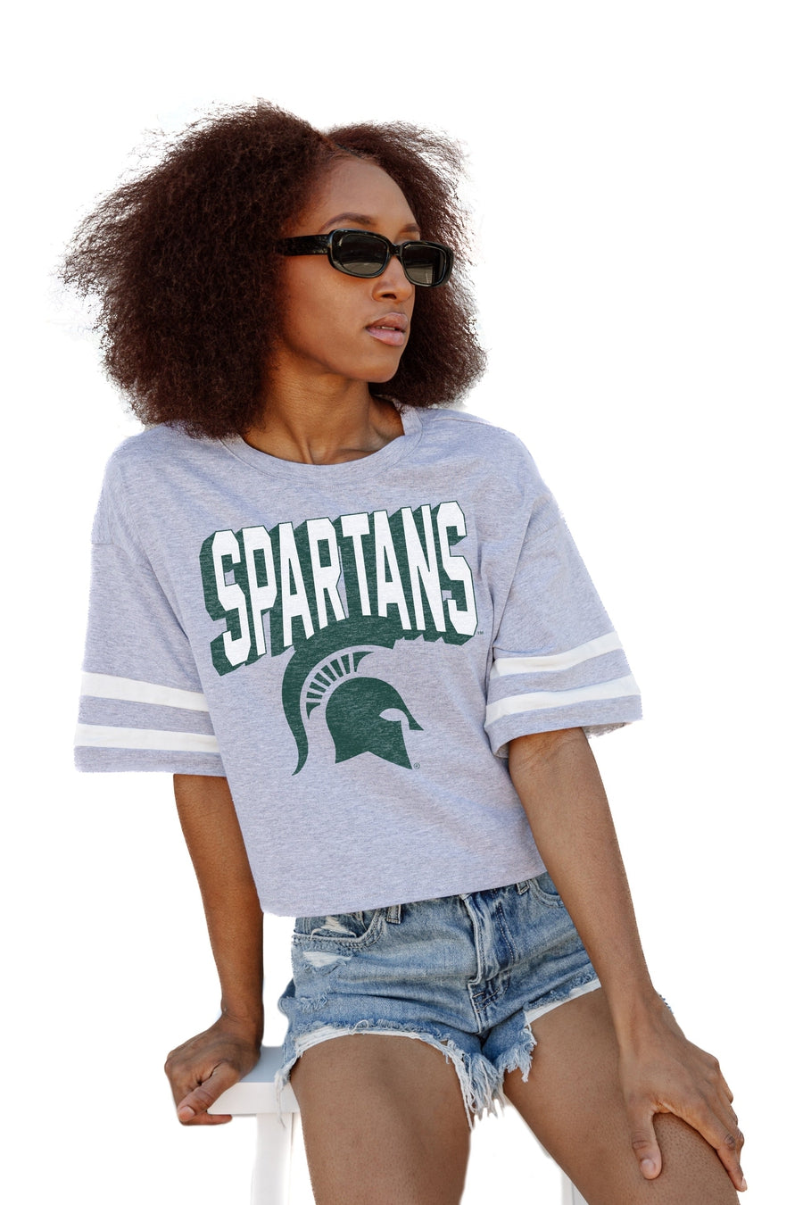 MICHIGAN STATE SPARTANS NO SHORTCUTS DROP SHOULDER MID-CROP TEE