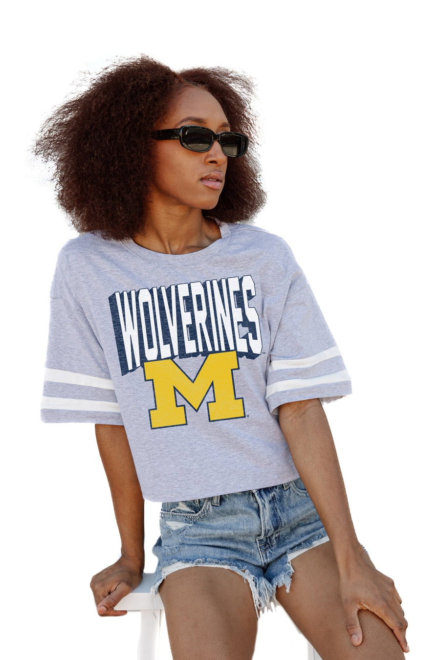 MICHIGAN WOLVERINES NO SHORTCUTS DROP SHOULDER MID-CROP TEE