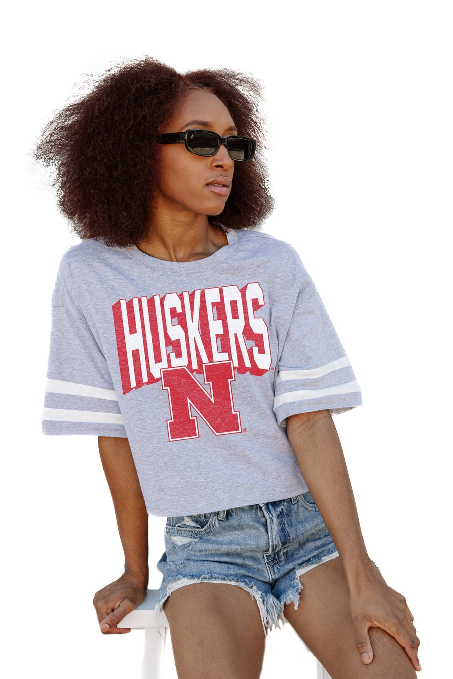 NEBRASKA CORNHUSKERS NO SHORTCUTS DROP SHOULDER MID-CROP TEE