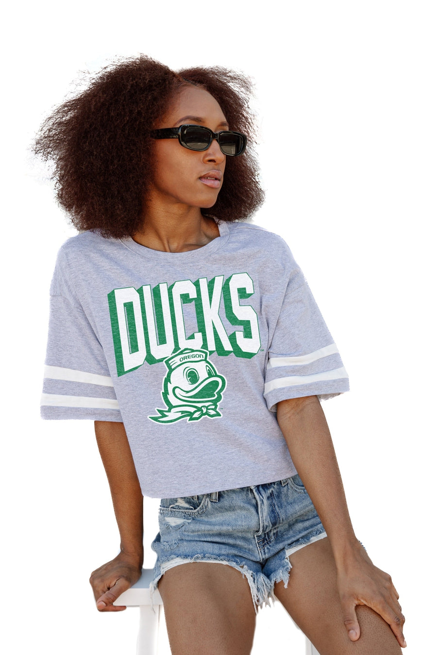 OREGON DUCKS NO SHORTCUTS DROP SHOULDER MID-CROP TEE