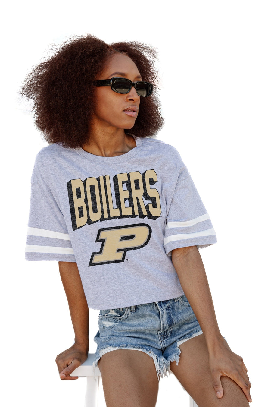 PURDUE BOILERMAKERS NO SHORTCUTS DROP SHOULDER MID-CROP TEE