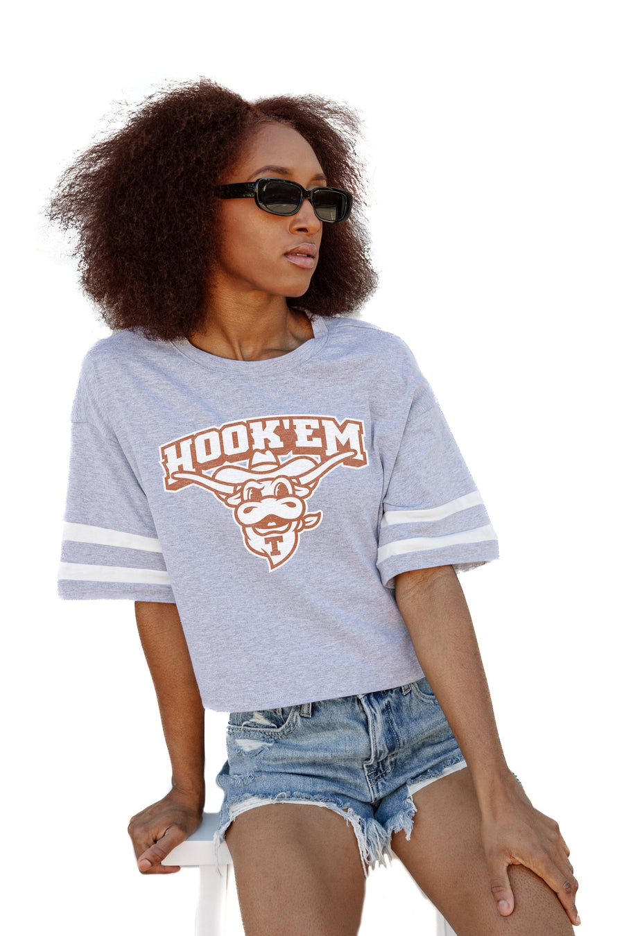 TEXAS LONGHORNS NO SHORTCUTS DROP SHOULDER MID-CROP TEE