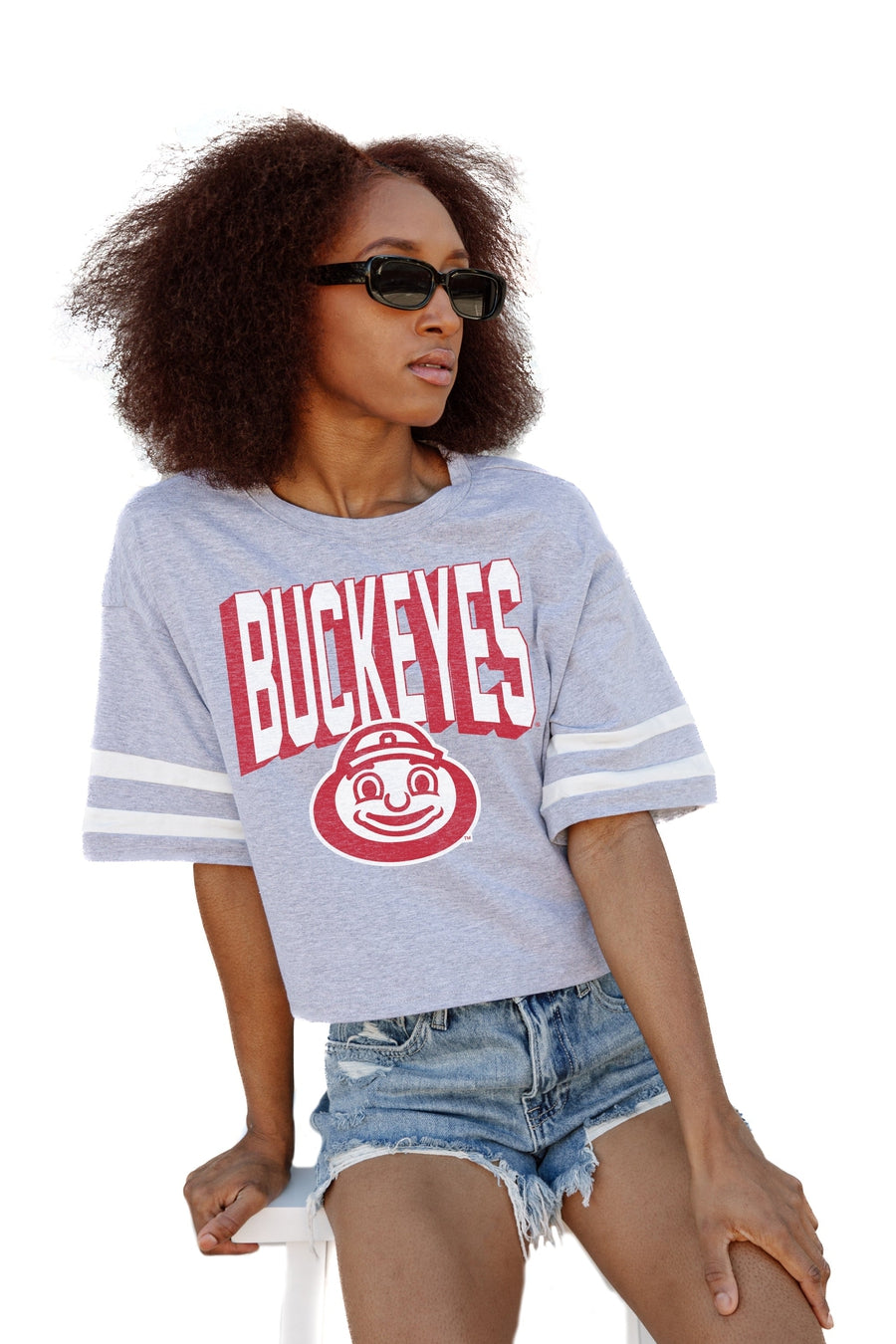 OHIO STATE BUCKEYES NO SHORTCUTS DROP SHOULDER MID-CROP TEE