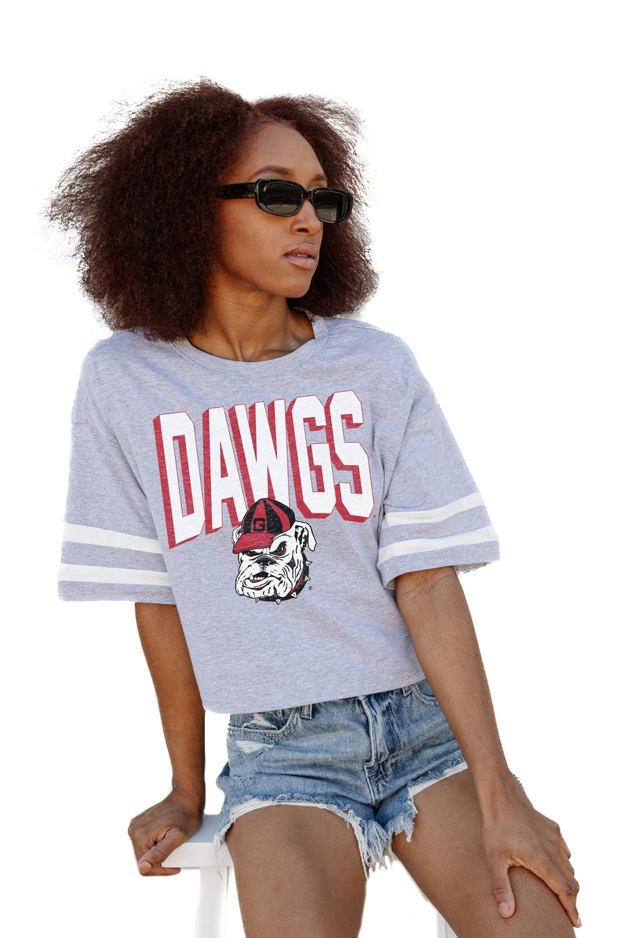 GEORGIA BULLDOGS NO SHORTCUTS DROP SHOULDER MID-CROP TEE