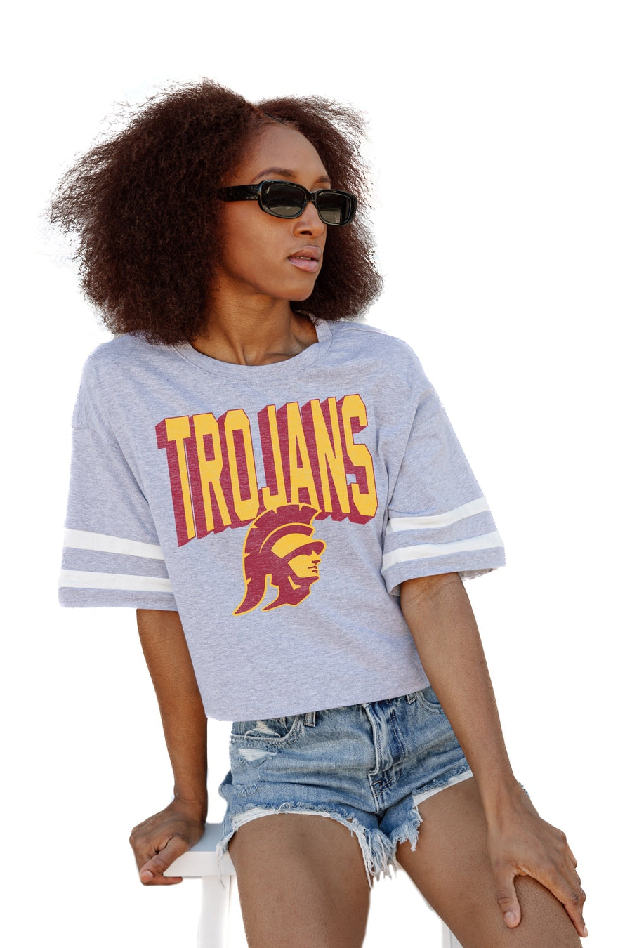 USC TROJANS NO SHORTCUTS DROP SHOULDER MID-CROP TEE