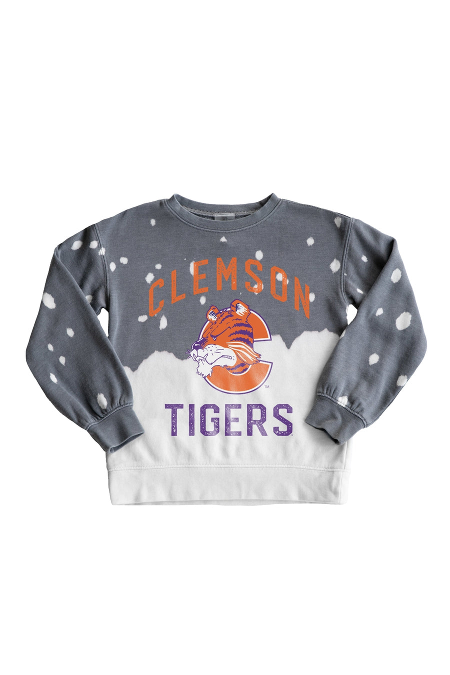 CLEMSON TIGERS KIDS BLEACH DYE FADED CREWNECK SWEATSHIRT