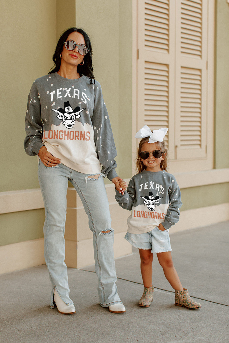 TEXAS LONGHORNS KIDS BLEACH DYE FADED CREWNECK SWEATSHIRT