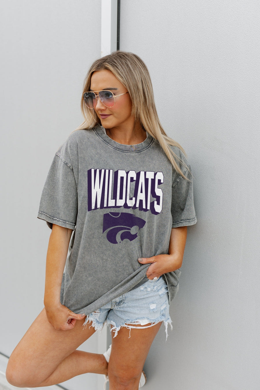 KANSAS STATE WILDCATS SOLID DEFENSE OVERSIZED CREWNECK TEE