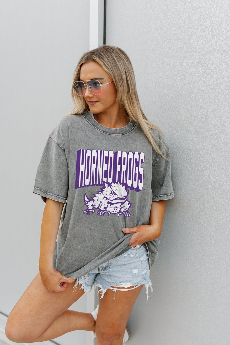 TCU HORNED FROGS SOLID DEFENSE OVERSIZED CREWNECK TEE