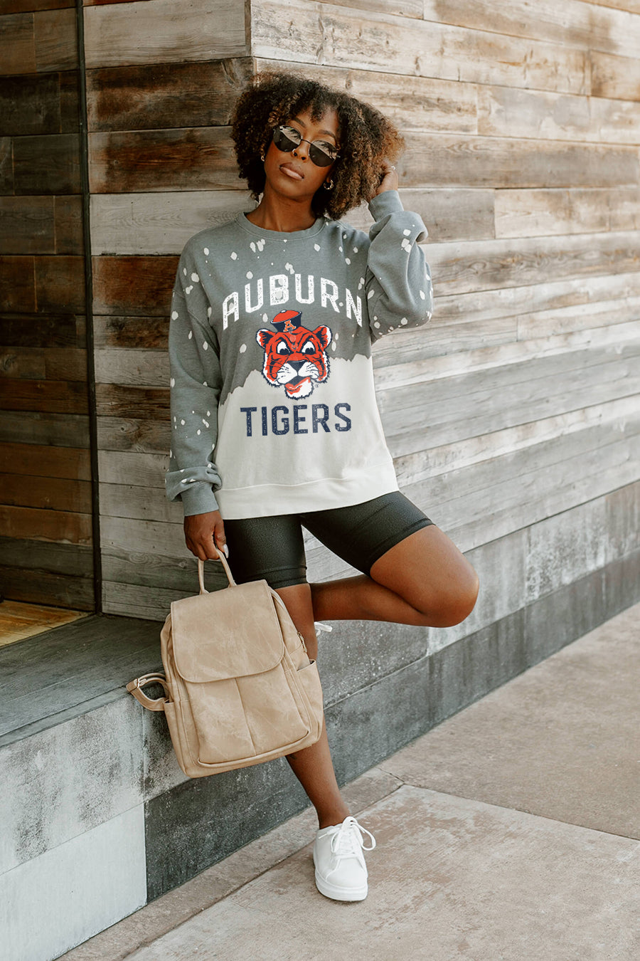 AUBURN TIGERS UPCYCLE AND VINTAGE FADED WASH CREWNECK PULLOVER