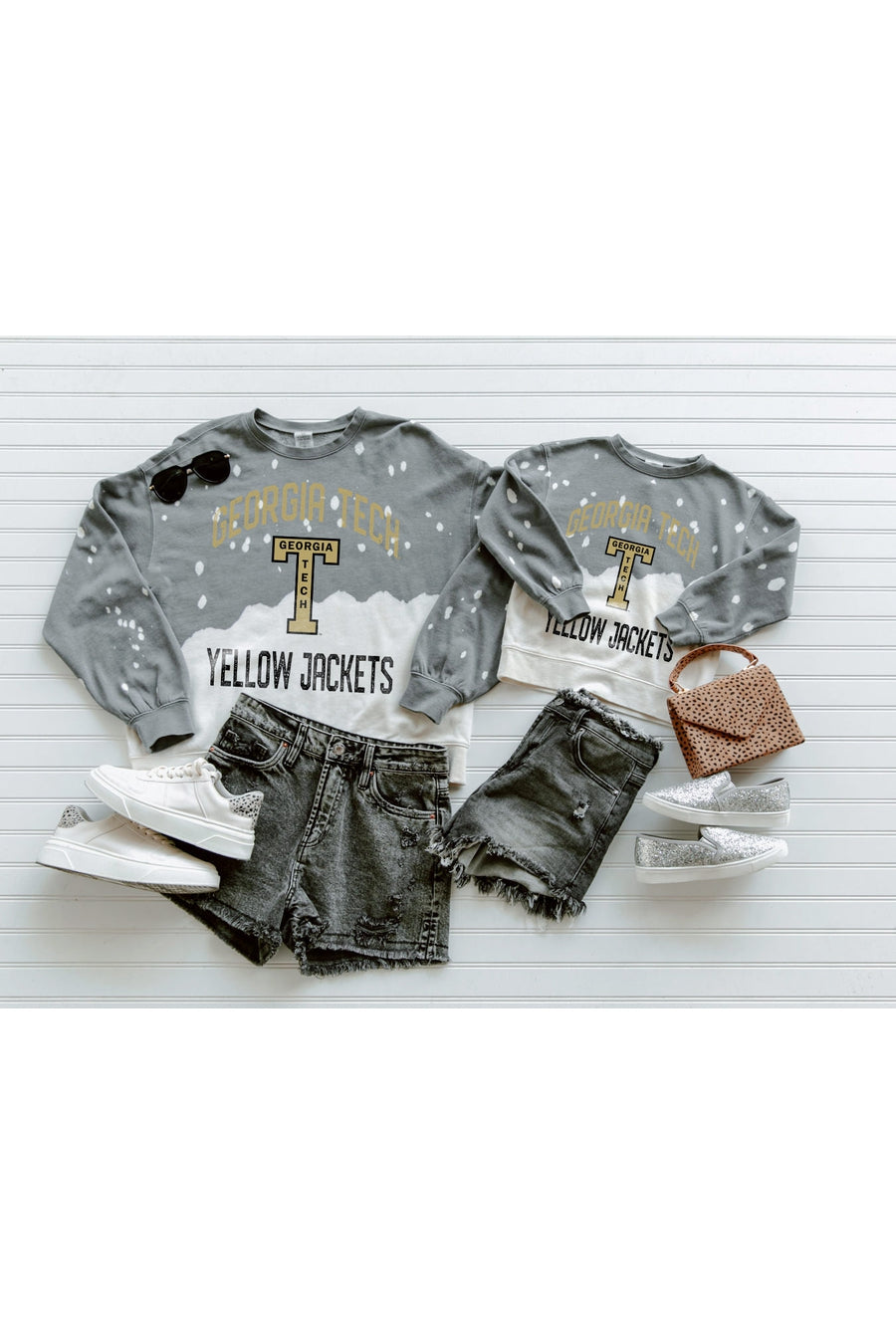 GEORGIA TECH YELLOW JACKETS UPCYCLE AND VINTAGE FADED WASH CREWNECK PULLOVER