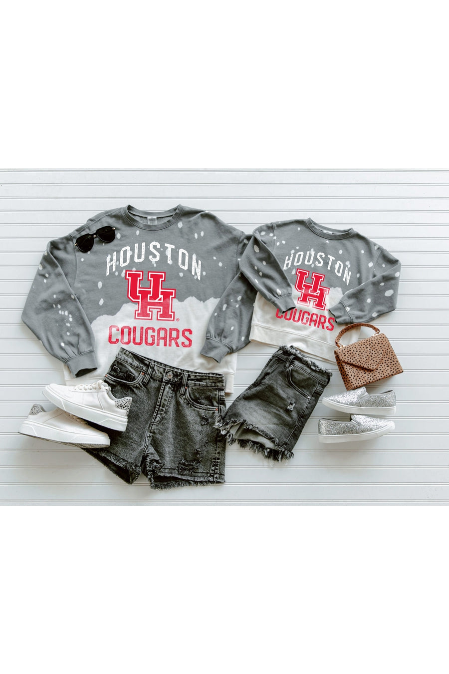 HOUSTON COUGARS UPCYCLE AND VINTAGE FADED WASH CREWNECK PULLOVER