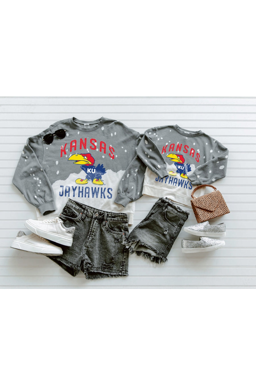 KANSAS JAYHAWKS UPCYCLE AND VINTAGE FADED WASH CREWNECK PULLOVER