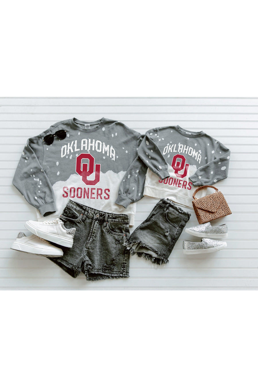 OKLAHOMA SOONERS UPCYCLE AND VINTAGE FADED WASH CREWNECK PULLOVER