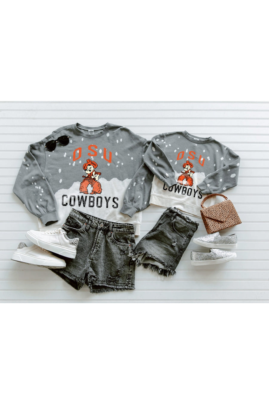 OKLAHOMA STATE COWBOYS UPCYCLE AND VINTAGE FADED WASH CREWNECK PULLOVER