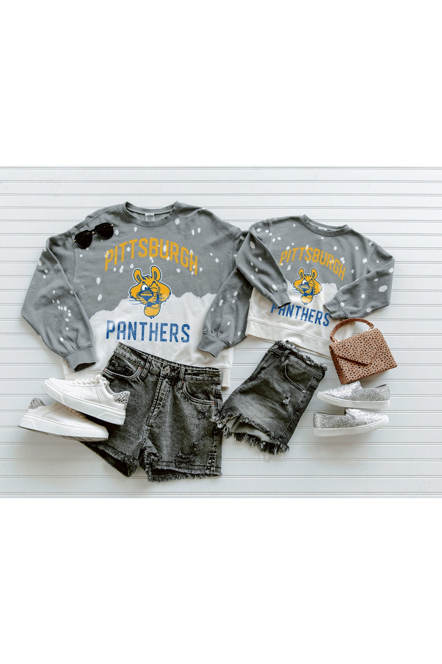 PITTSBURGH PANTHERS UPCYCLE AND VINTAGE FADED WASH CREWNECK PULLOVER