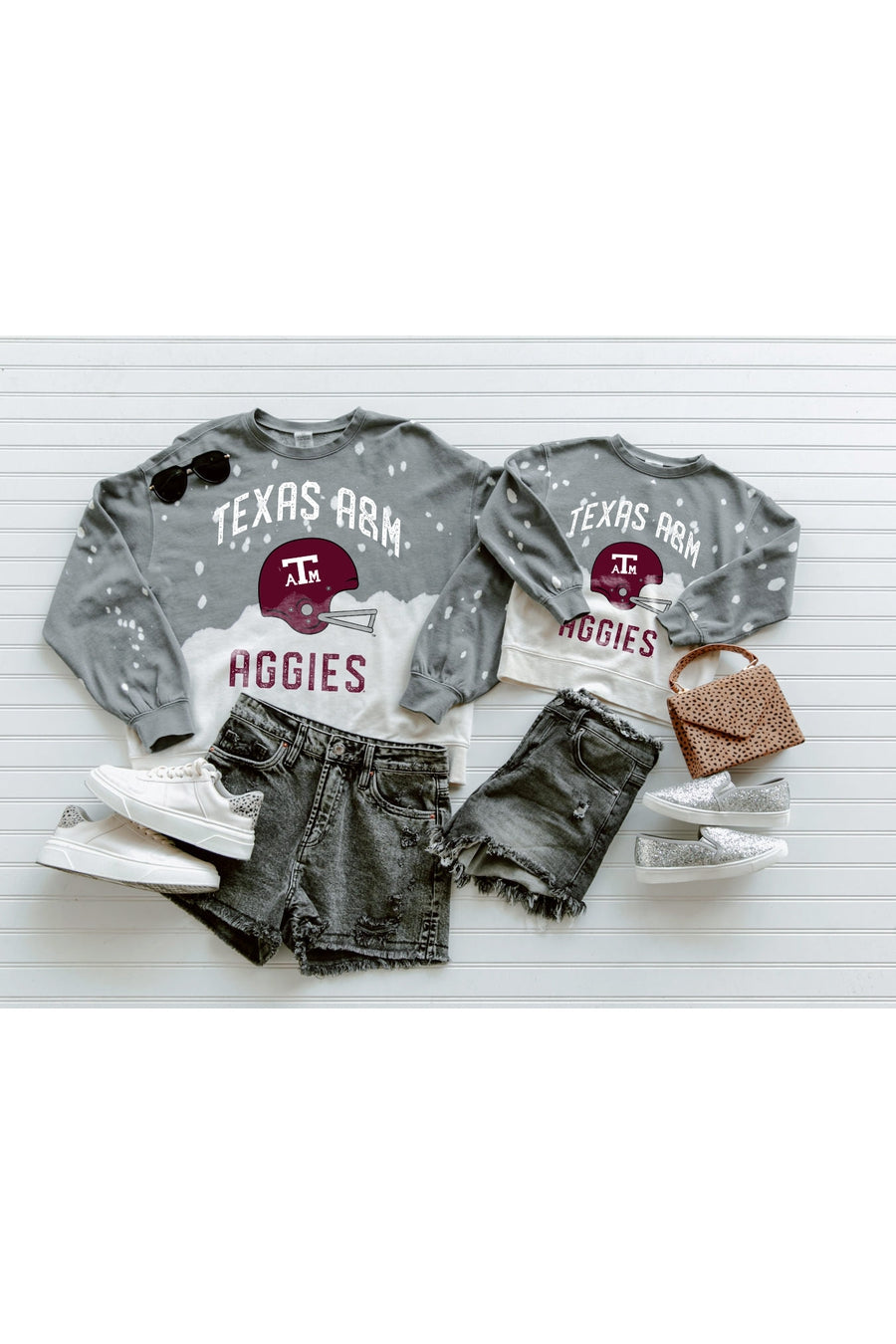 TEXAS A&M AGGIES UPCYCLE AND VINTAGE FADED WASH CREWNECK PULLOVER