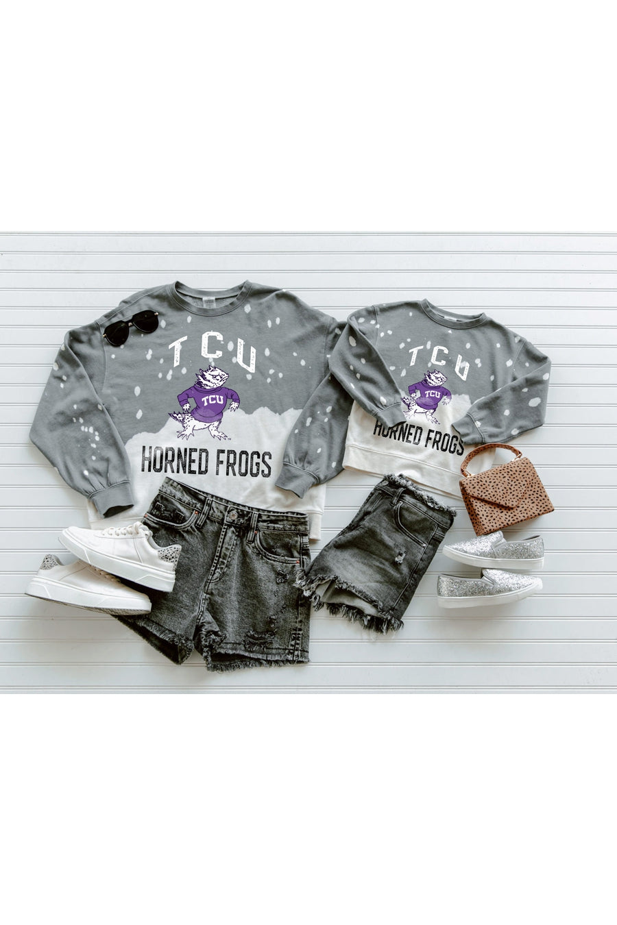 TCU HORNED FROGS UPCYCLE AND VINTAGE FADED WASH CREWNECK PULLOVER