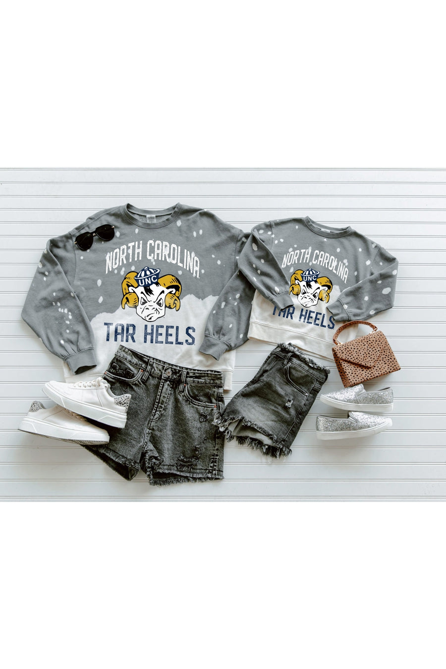 NORTH CAROLINA TARHEELS UPCYCLE AND VINTAGE FADED WASH CREWNECK PULLOVER