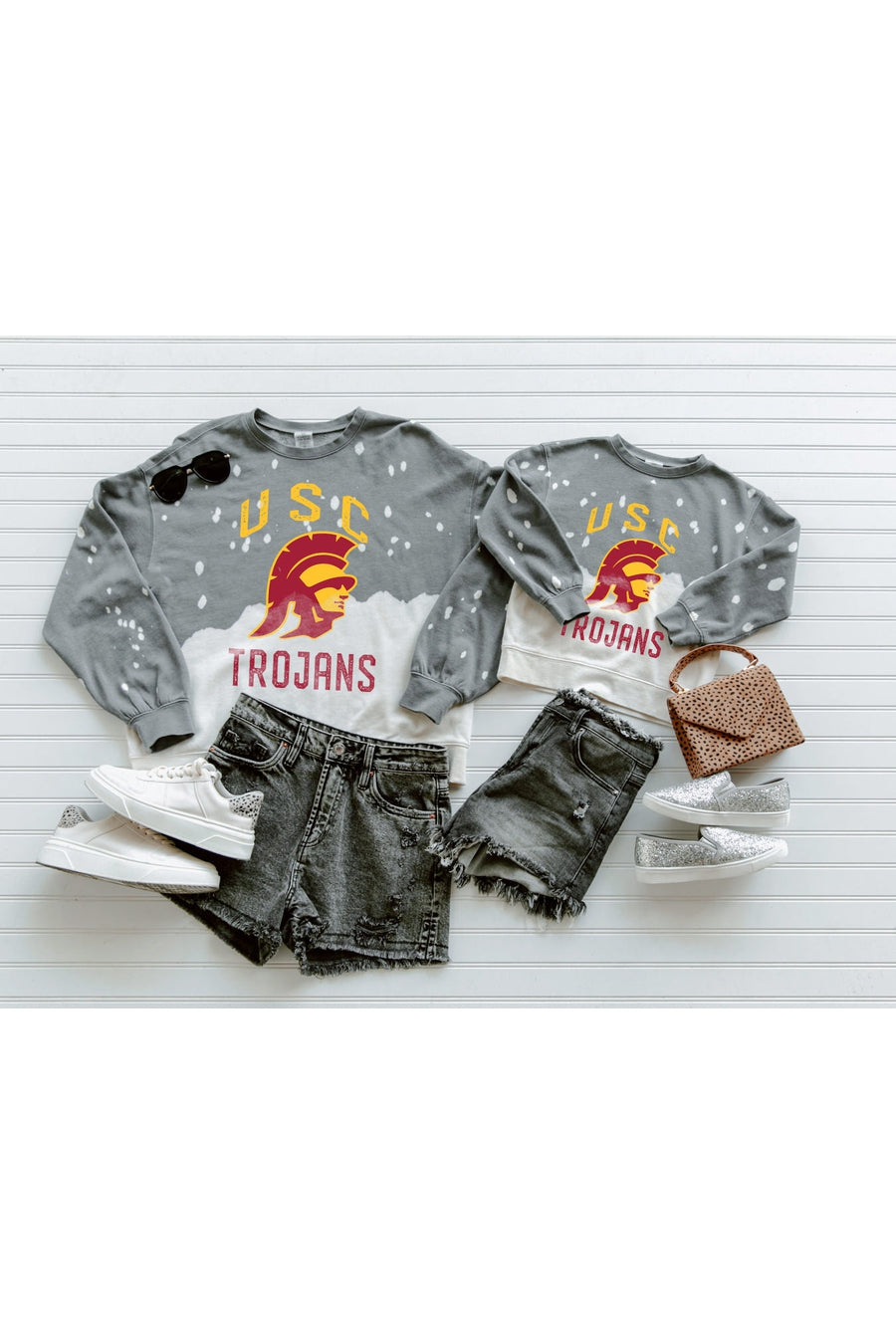 USC TROJANS UPCYCLE AND VINTAGE FADED WASH CREWNECK PULLOVER