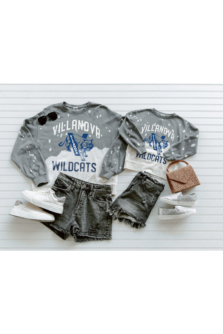 VILLANOVA WILDCATS UPCYCLE AND VINTAGE FADED WASH CREWNECK PULLOVER