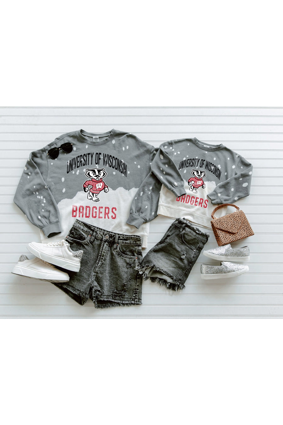 WISCONSIN BADGERS UPCYCLE AND VINTAGE FADED WASH CREWNECK PULLOVER