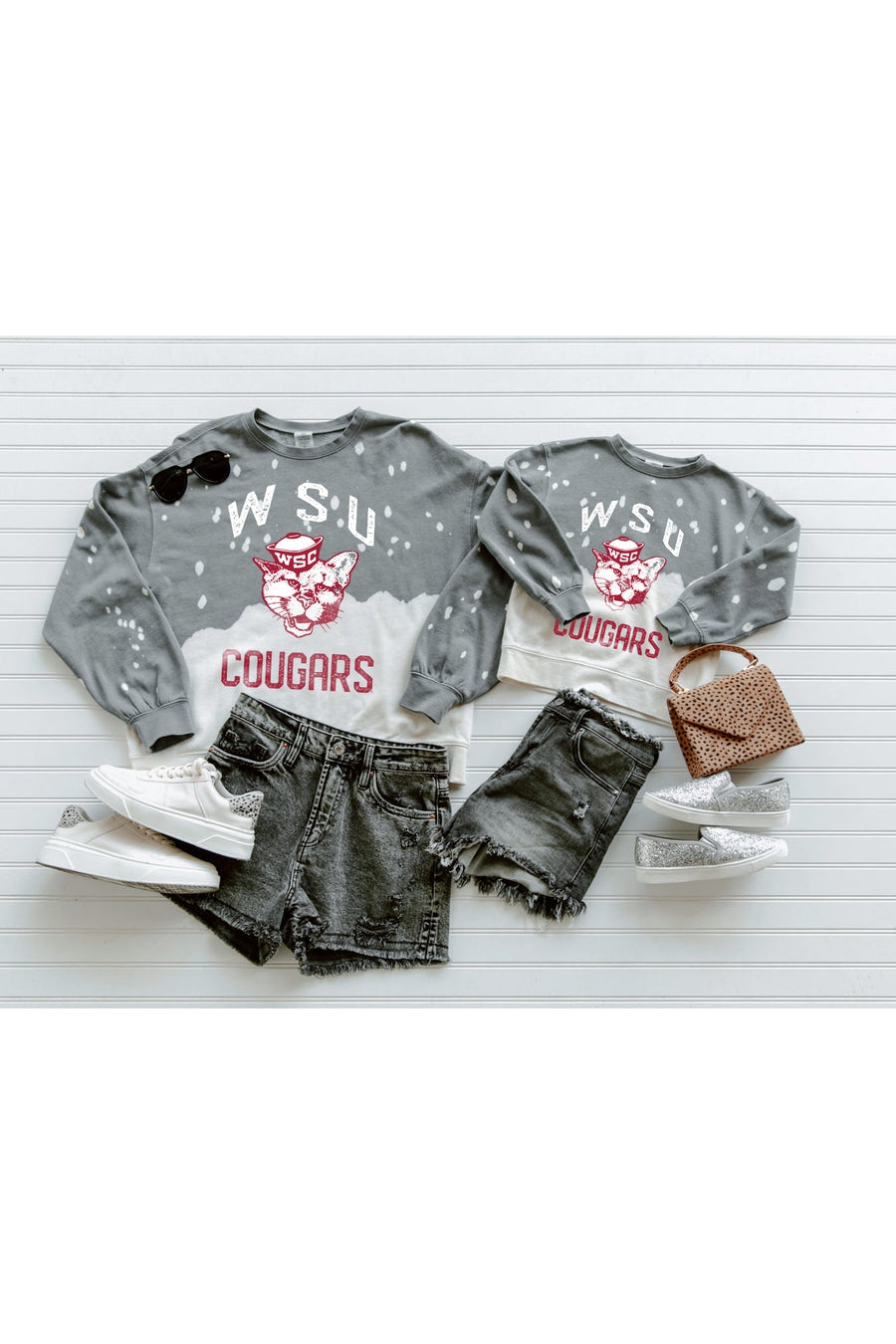 WASHINGTON STATE COUGARS UPCYCLE AND VINTAGE FADED WASH CREWNECK PULLOVER