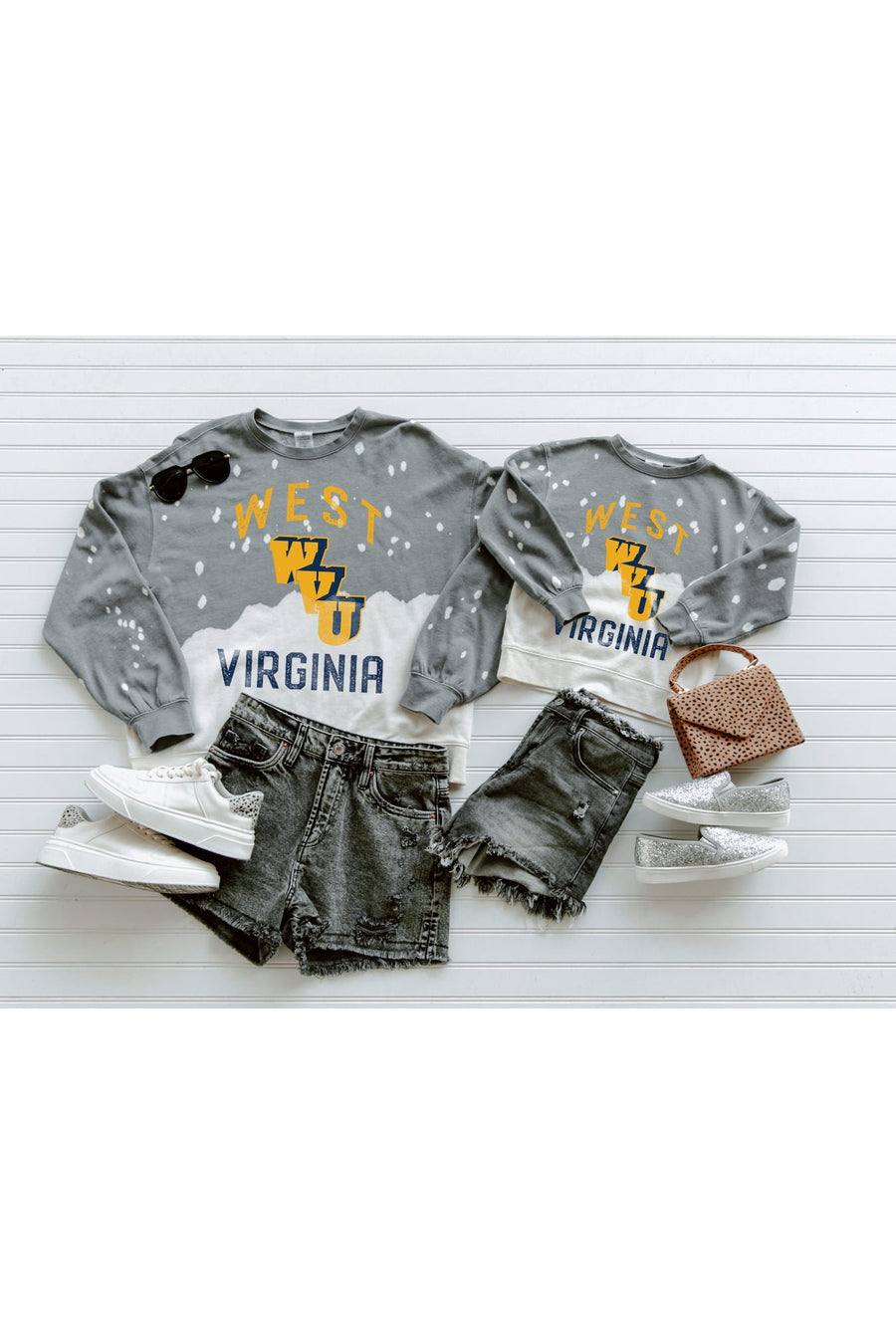 WEST VIRGINIA MOUNTAINEERS UPCYCLE AND VINTAGE FADED WASH CREWNECK PULLOVER