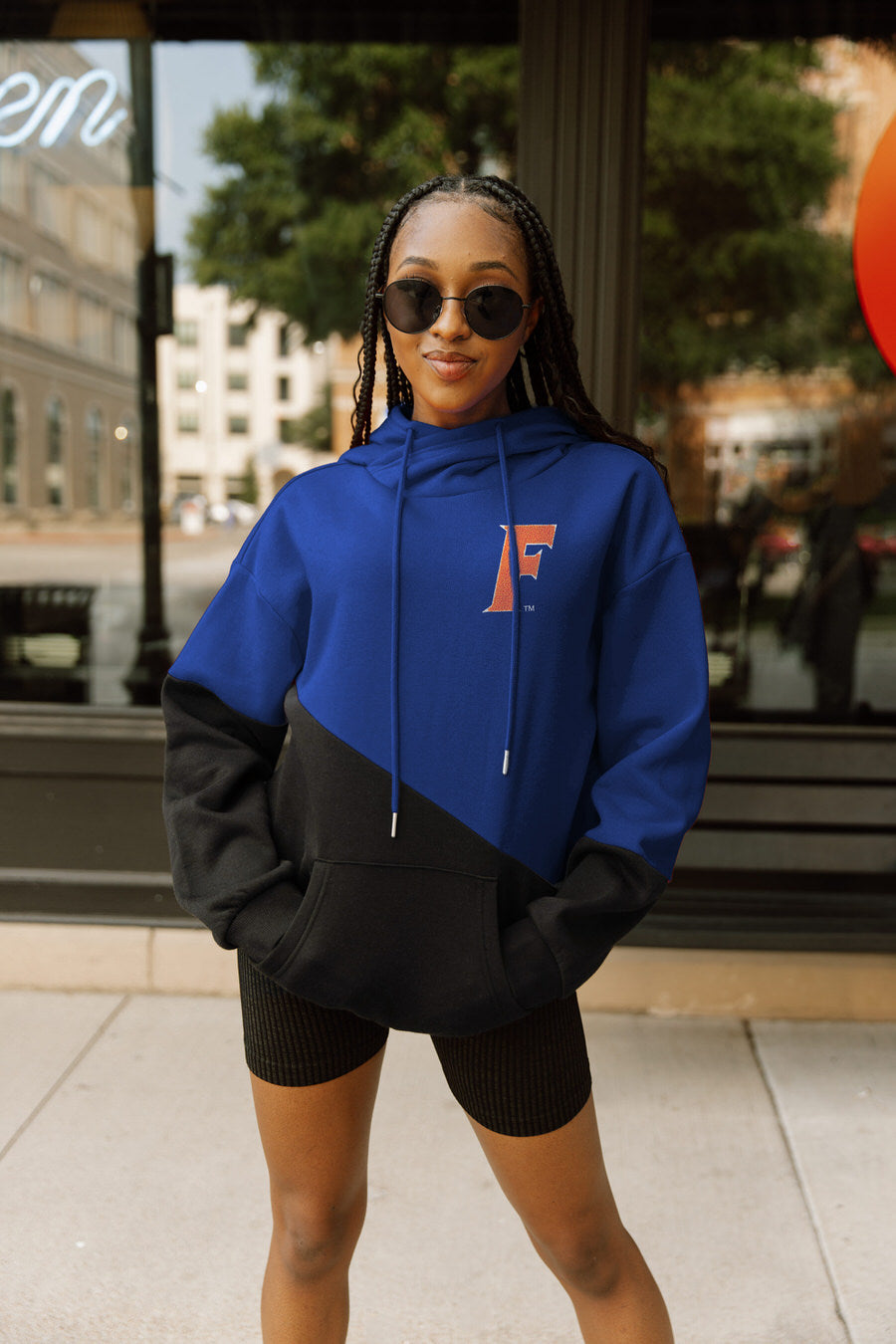 FLORIDA GATORS MATCHMAKER ADULT DIAGONAL BLOCK HOODED FLEECE PULLOVER