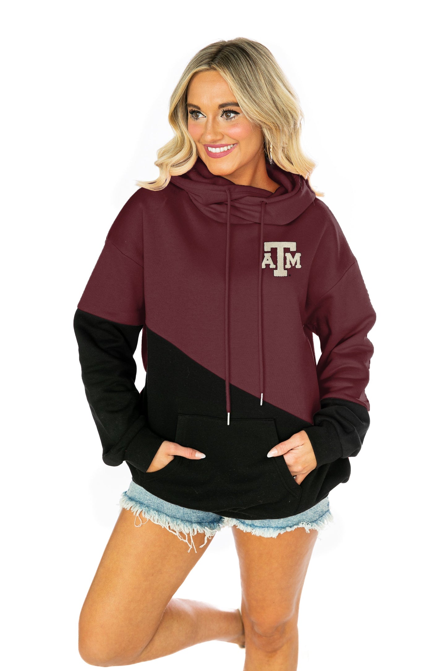 TEXAS A&M AGGIES MATCHMAKER ADULT DIAGONAL BLOCK HOODED FLEECE PULLOVER