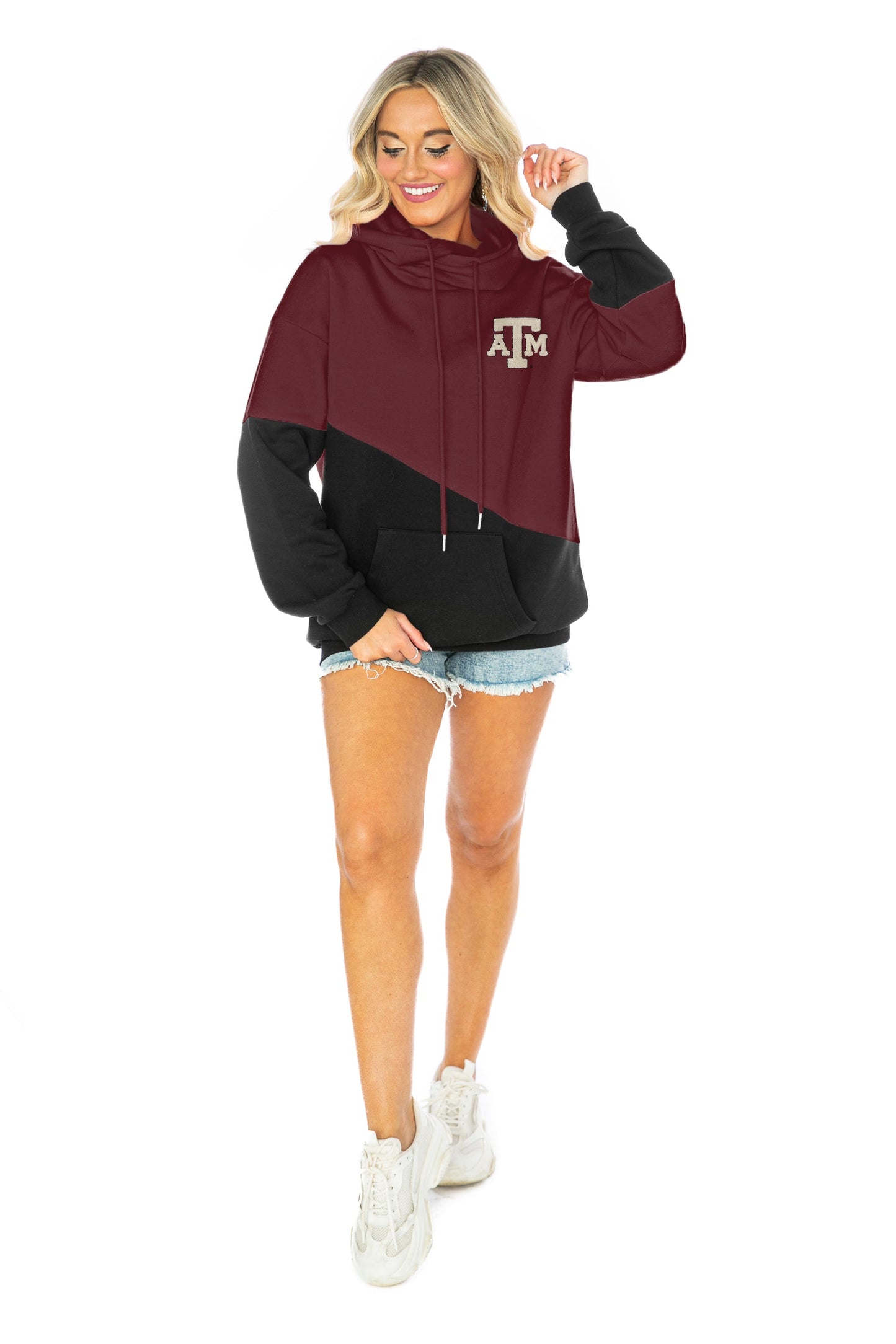TEXAS A&M AGGIES MATCHMAKER ADULT DIAGONAL BLOCK HOODED FLEECE PULLOVER