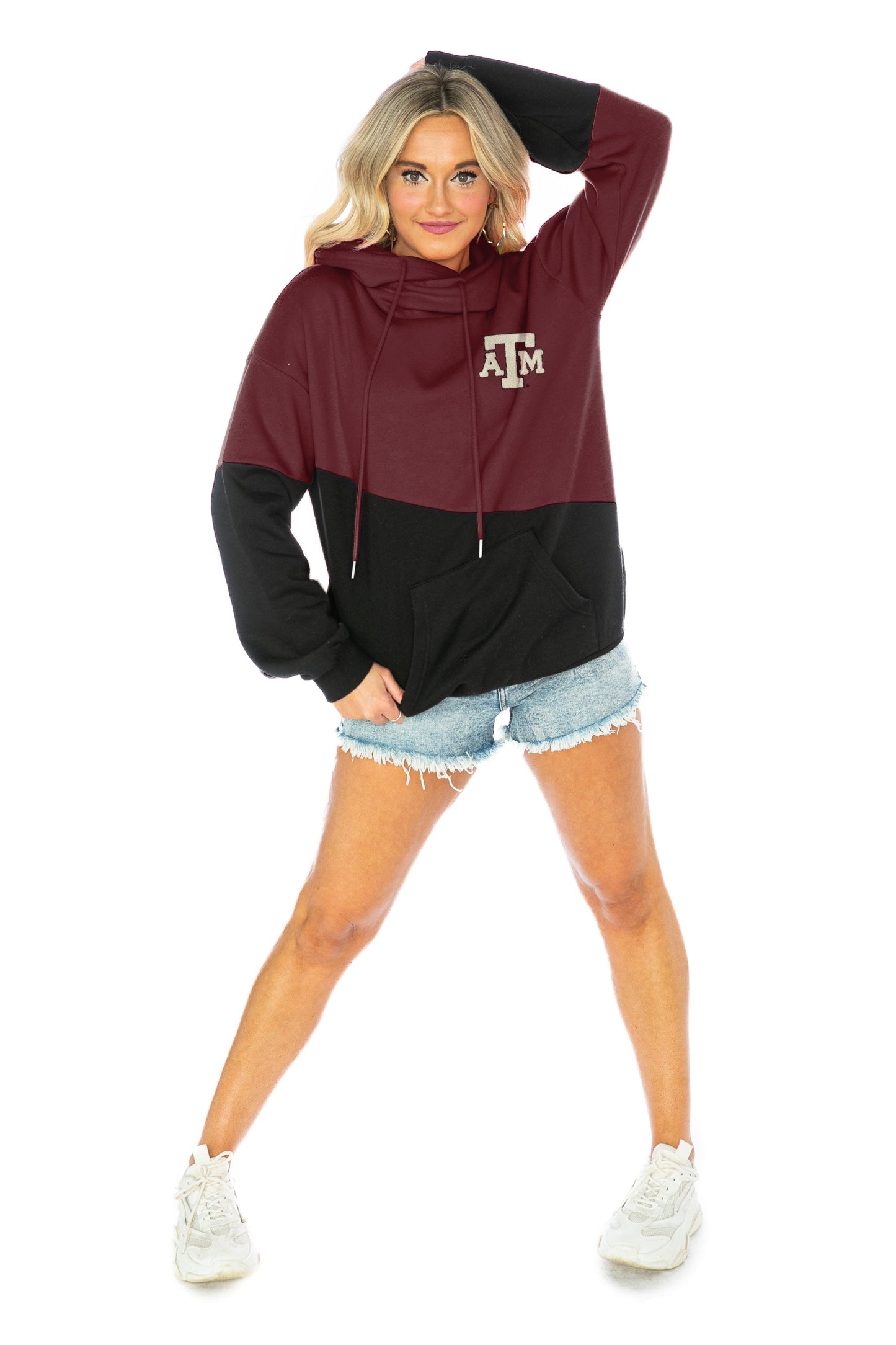 TEXAS A&M AGGIES MATCHMAKER ADULT DIAGONAL BLOCK HOODED FLEECE PULLOVER