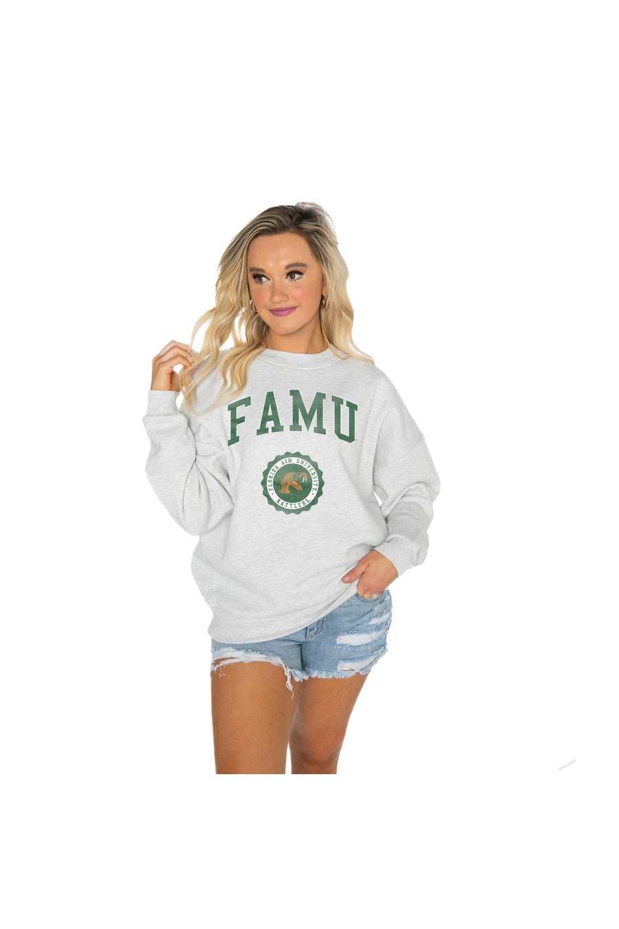 FLORIDA A&M RATTLERS CHANGE THE GAME PREMIUM FLEECE DROP SHOULDER CREWNECK PULLOVER