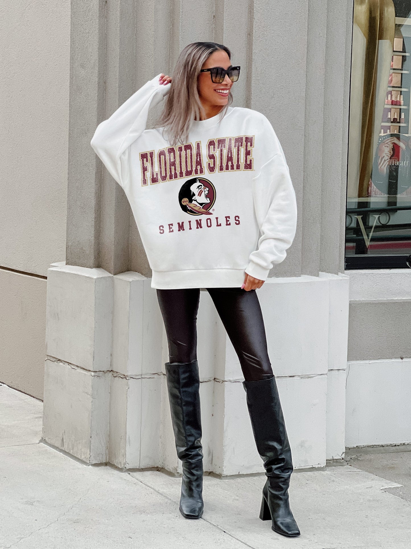 FLORIDA STATE SEMINOLES FREESTYLE PREMIUM FLEECE DROP SHOULDER CREWNECK PULLOVER