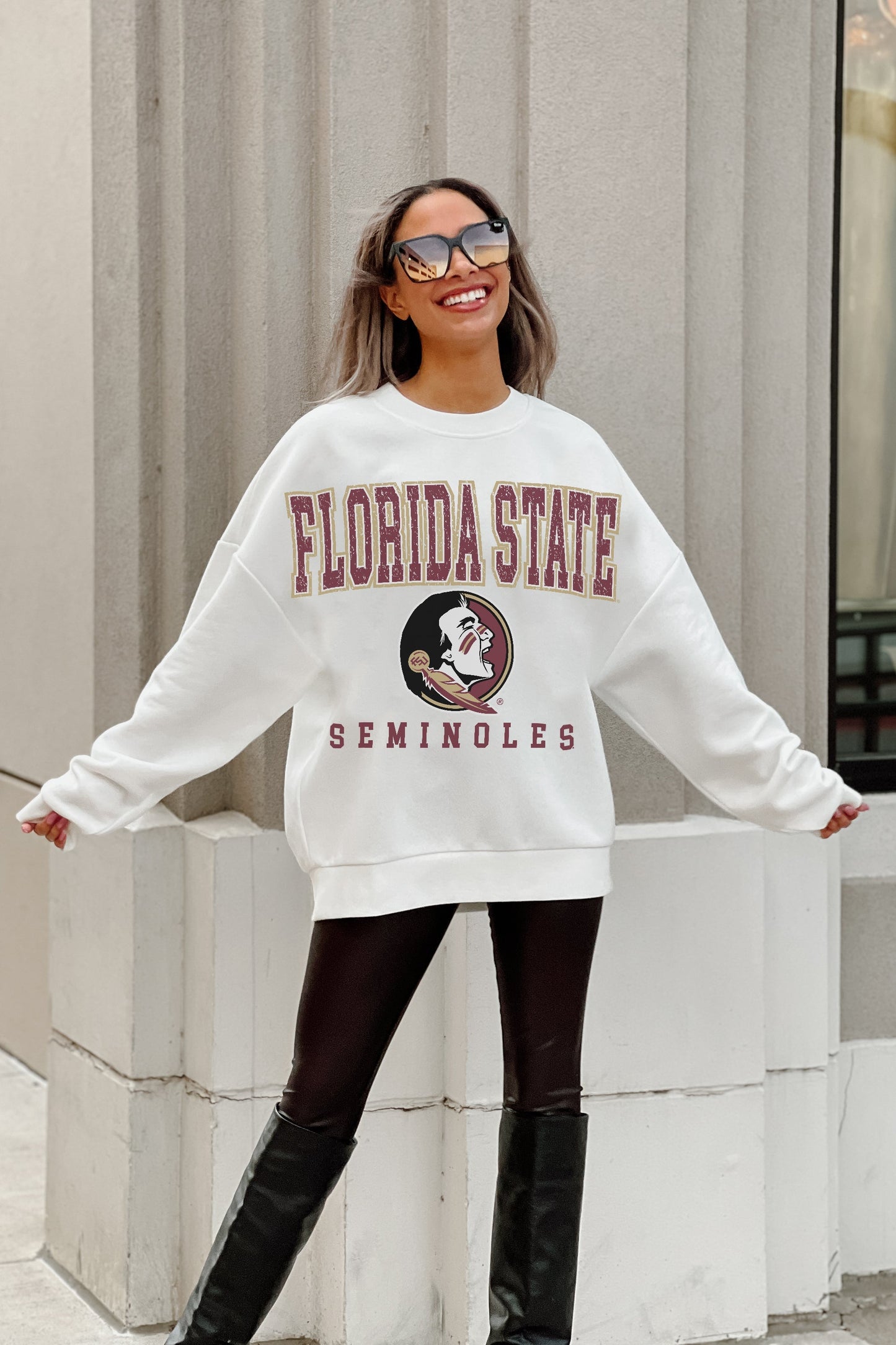 FLORIDA STATE SEMINOLES FREESTYLE PREMIUM FLEECE DROP SHOULDER CREWNECK PULLOVER
