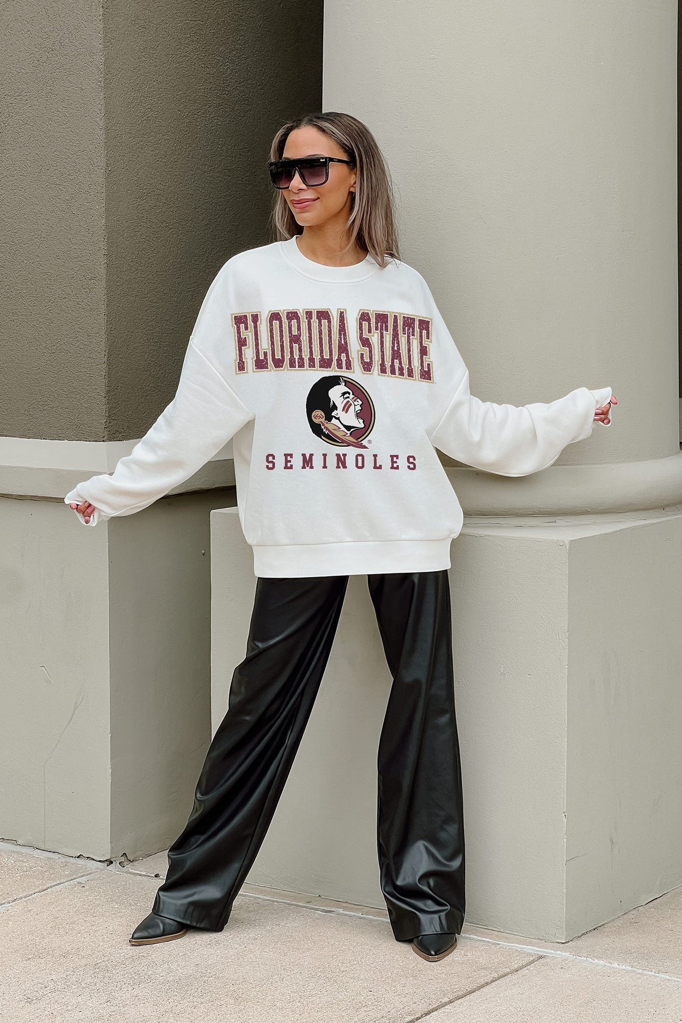 FLORIDA STATE SEMINOLES FREESTYLE PREMIUM FLEECE DROP SHOULDER CREWNECK PULLOVER