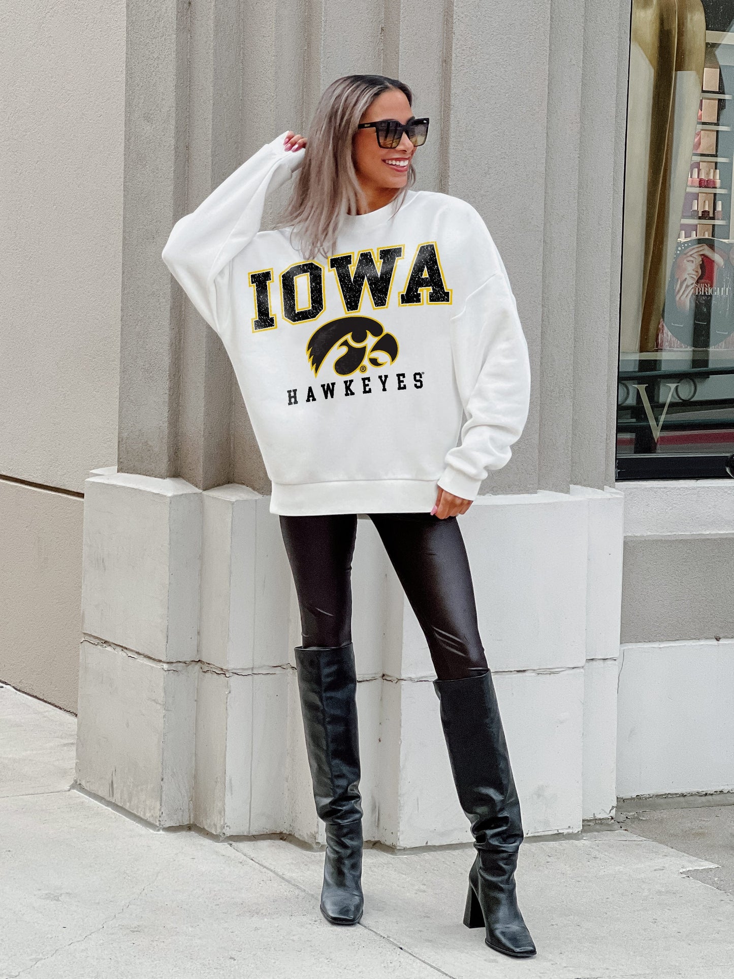IOWA HAWKEYES FREESTYLE PREMIUM FLEECE DROP SHOULDER CREWNECK PULLOVER