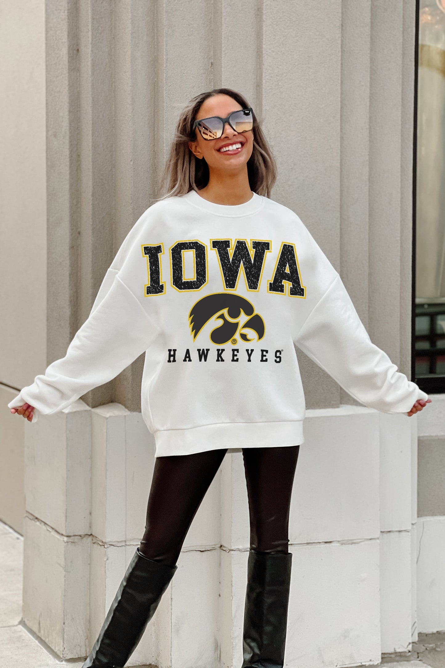 IOWA HAWKEYES FREESTYLE PREMIUM FLEECE DROP SHOULDER CREWNECK PULLOVER