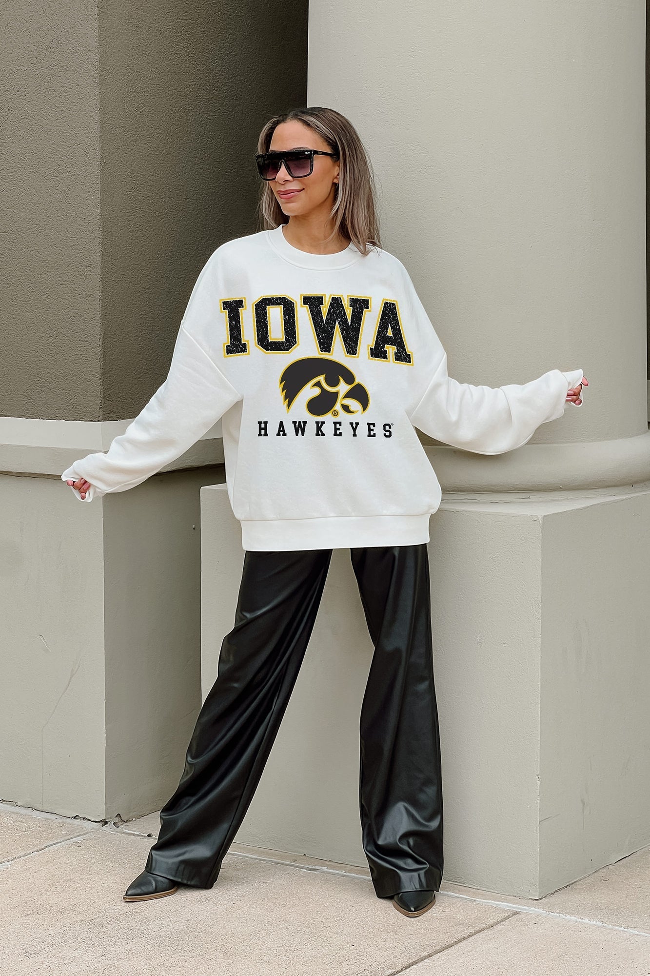 IOWA HAWKEYES FREESTYLE PREMIUM FLEECE DROP SHOULDER CREWNECK PULLOVER