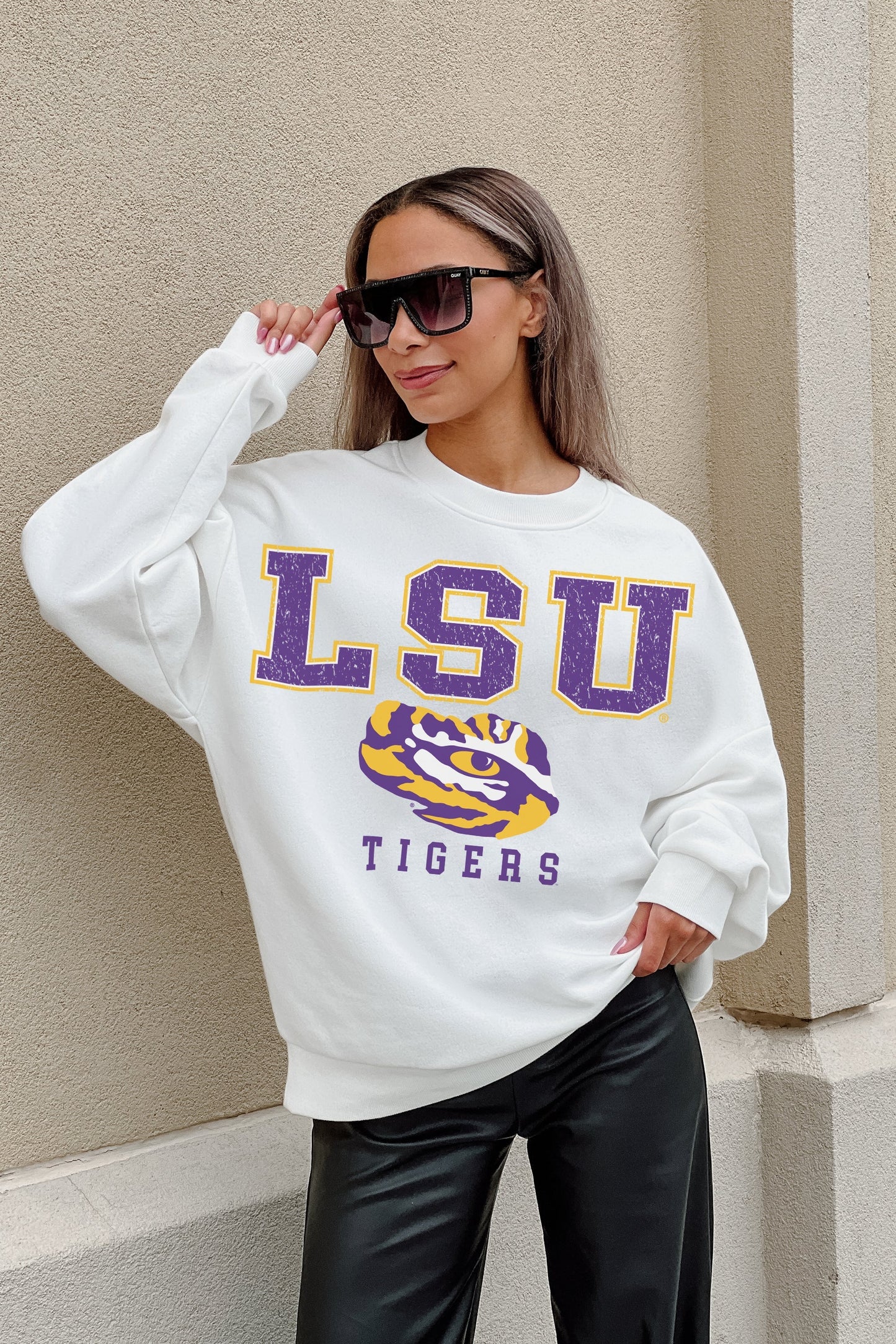 LSU TIGERS FREESTYLE PREMIUM FLEECE DROP SHOULDER CREWNECK PULLOVER