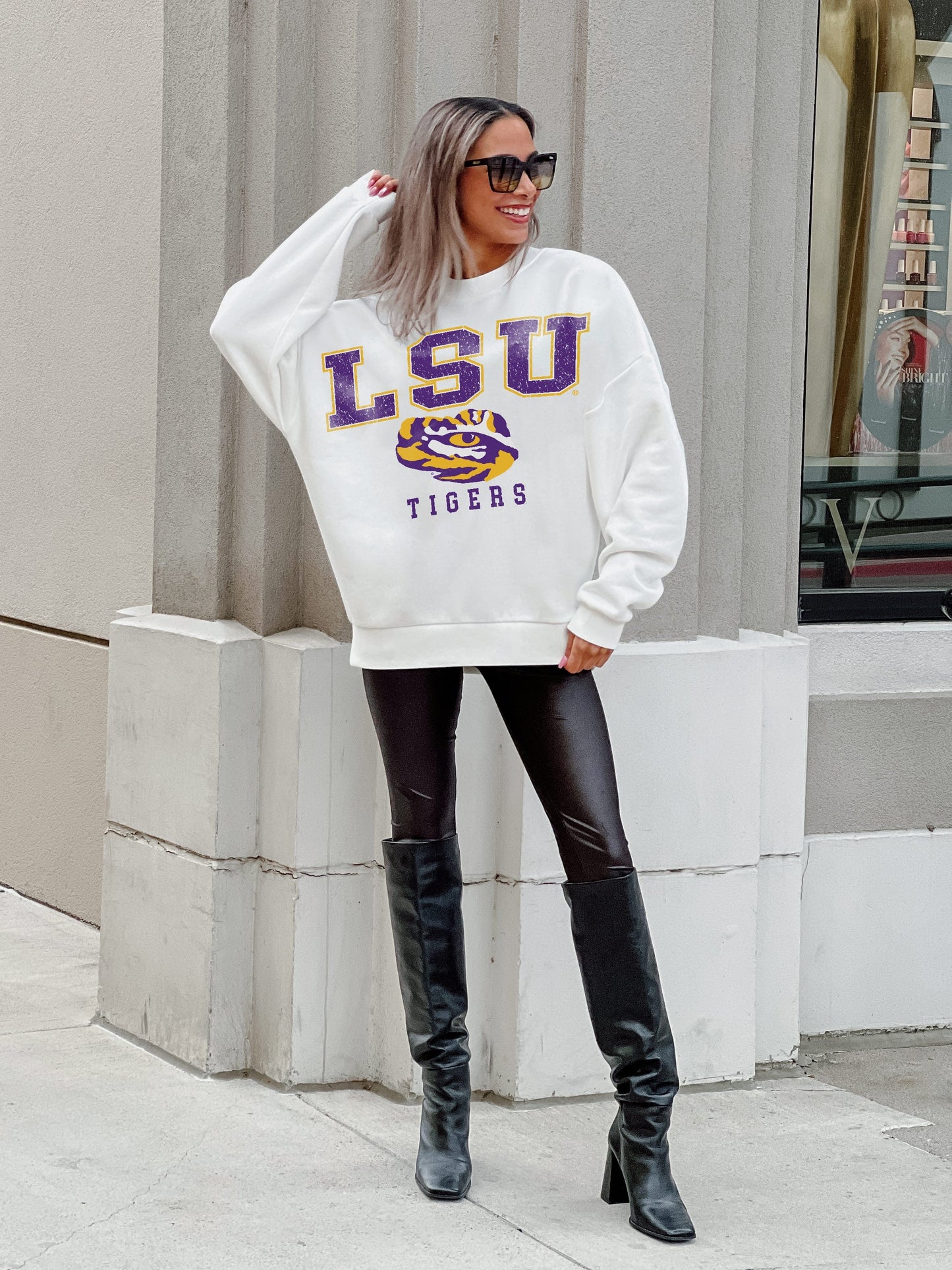 LSU TIGERS FREESTYLE PREMIUM FLEECE DROP SHOULDER CREWNECK PULLOVER