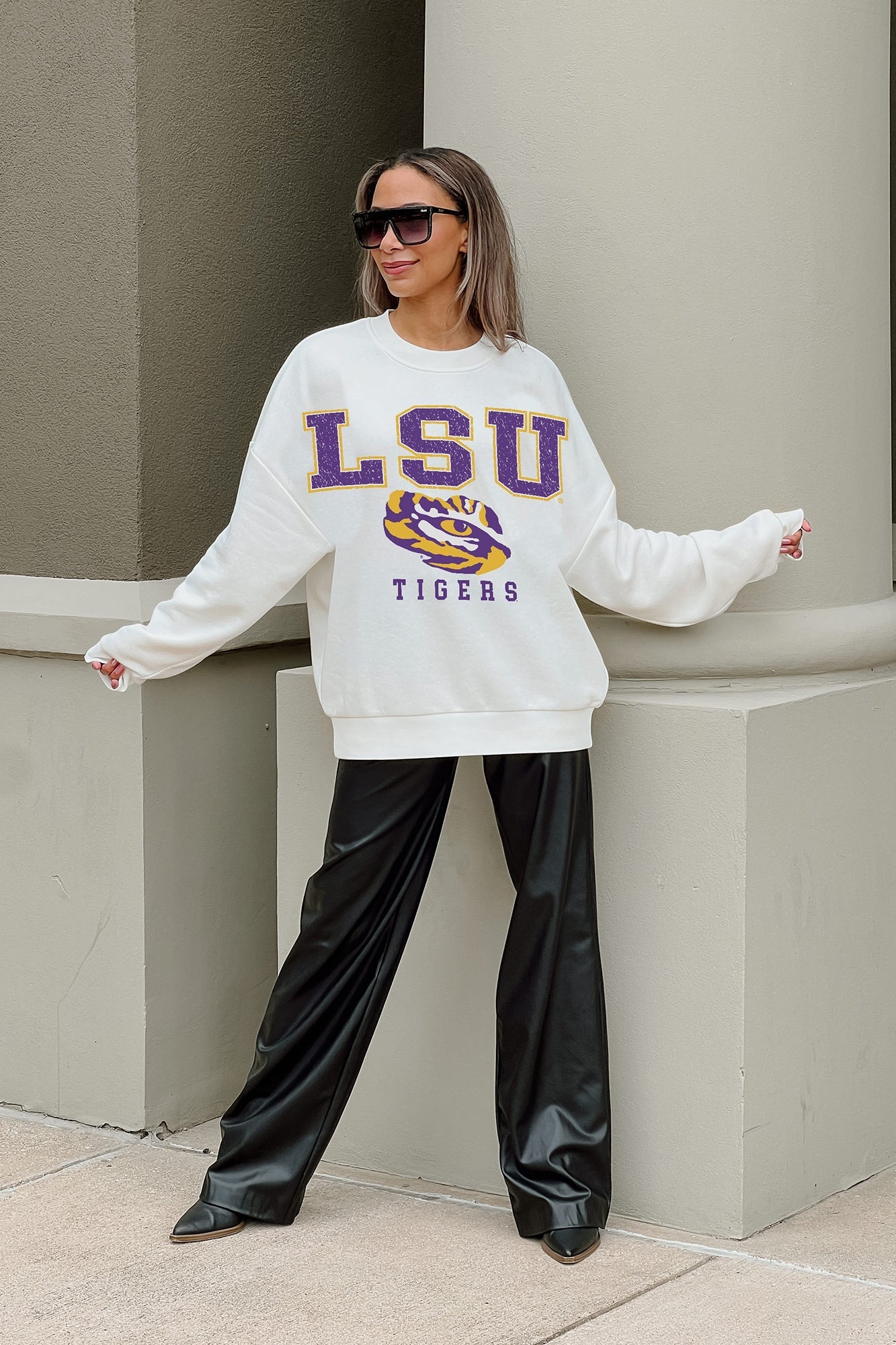 LSU TIGERS FREESTYLE PREMIUM FLEECE DROP SHOULDER CREWNECK PULLOVER