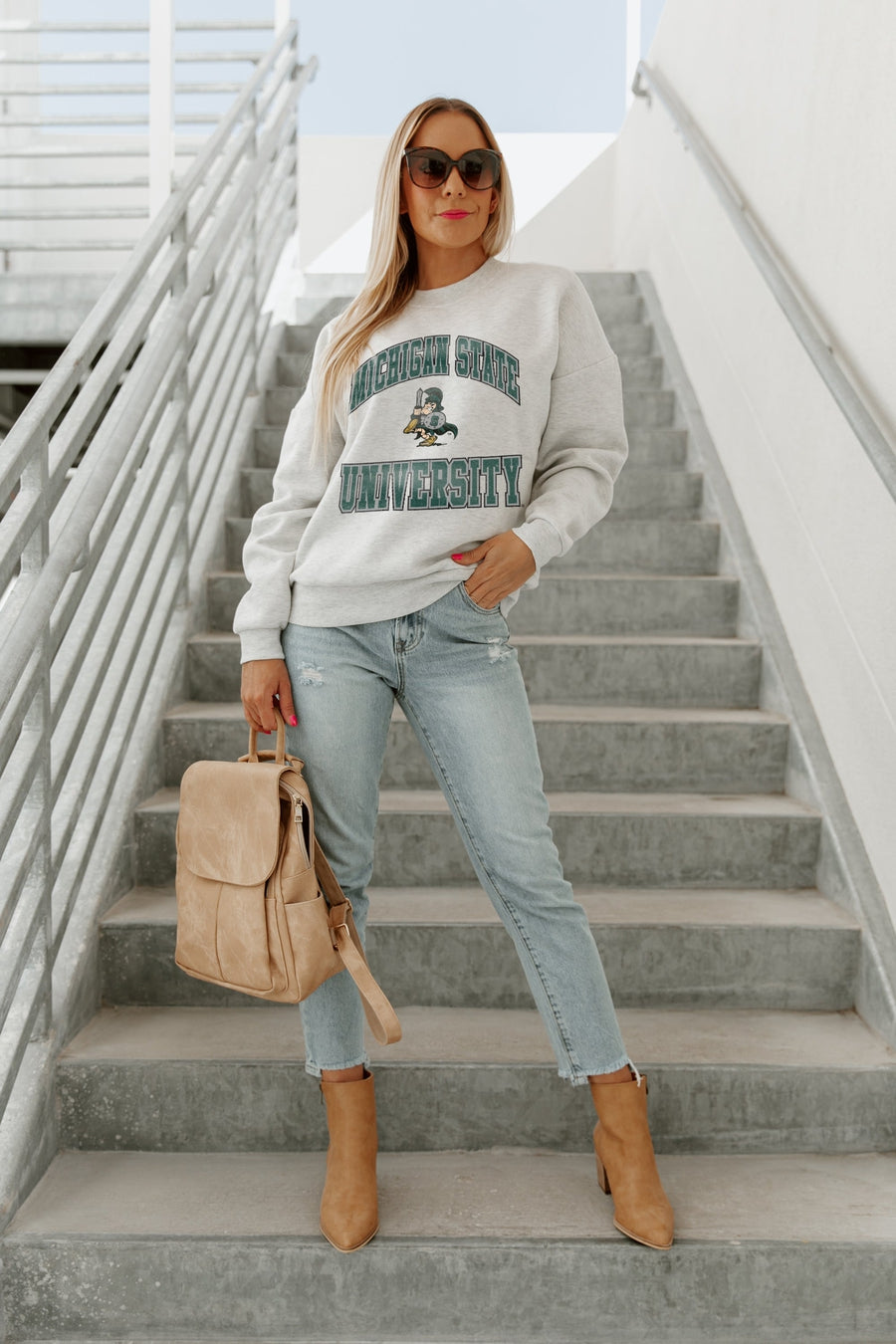 MICHIGAN STATE SPARTANS HANG TIME PREMIUM FLEECE DROP SHOULDER CREWNECK PULLOVER