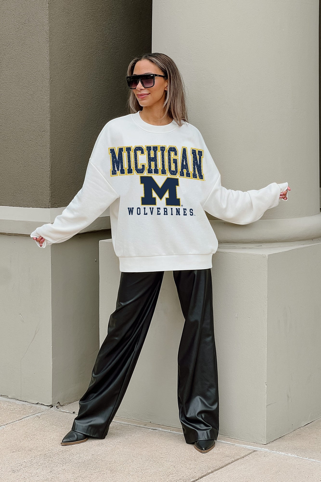 MICHIGAN WOLVERINES FREESTYLE PREMIUM FLEECE DROP SHOULDER CREWNECK PULLOVER
