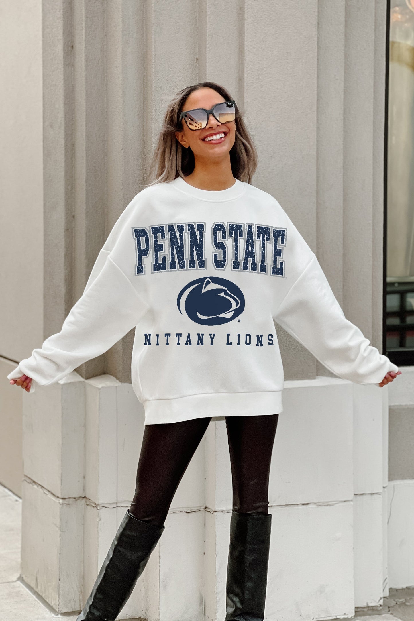 PENN STATE NITTANY LIONS FREESTYLE PREMIUM FLEECE DROP SHOULDER CREWNECK PULLOVER
